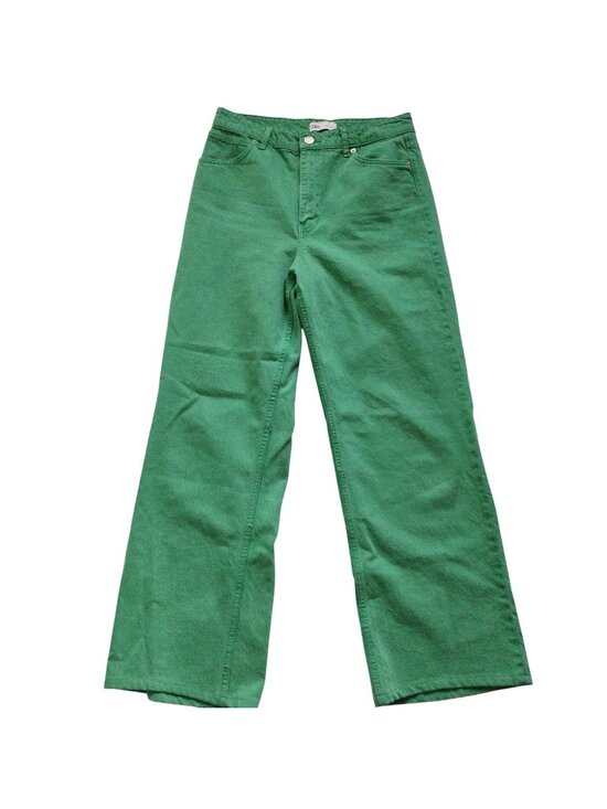 Zara Denim - Zara Green Straight Leg Jeans 8 High Rise Bright Whimsical Denim